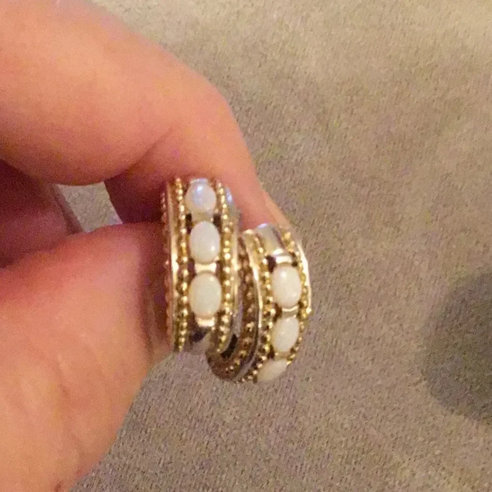 Gold Plated Sterling Silver Opal Half Hoop Earrings